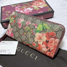 GUCCI Long Wallet GG Floral Pattern Round Zipper excellent gift
