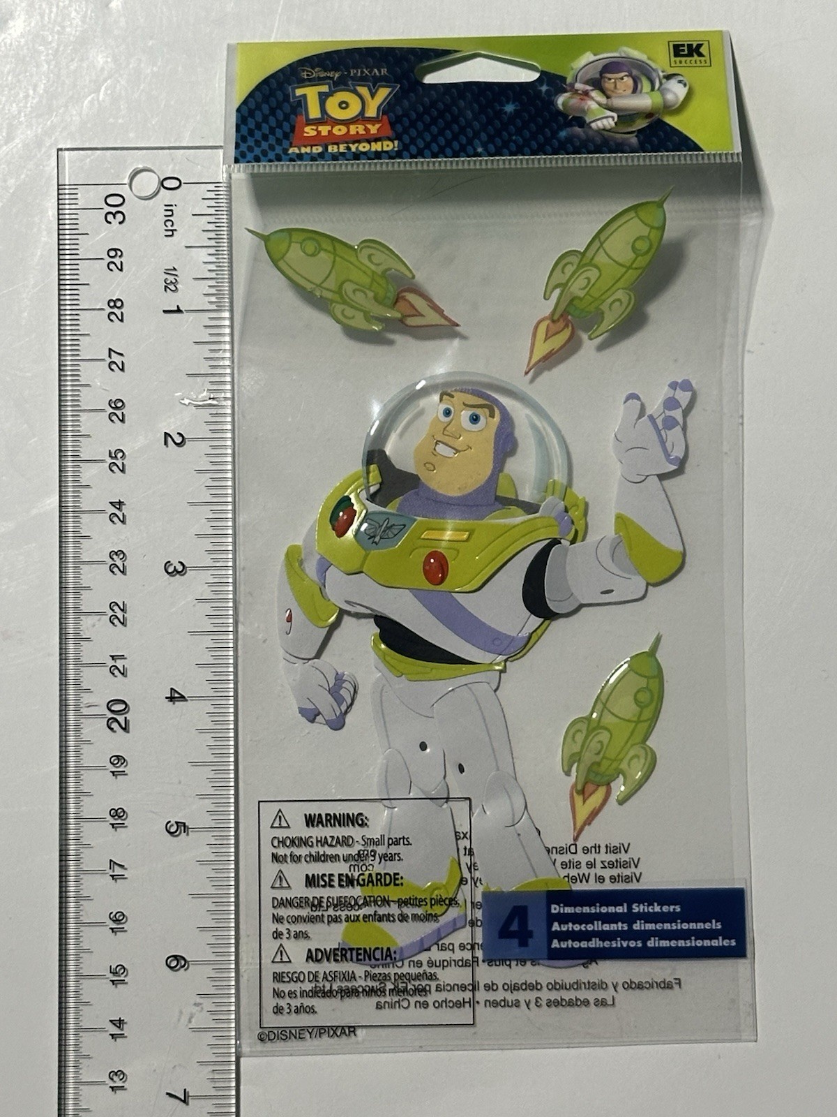 Disney Buzz Lightyear Dimensional Stickers - Toy Story EK Success 4 Pieces