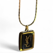 YSL Yves Saint Laurent Pendant Necklace Gold / Black 24”
