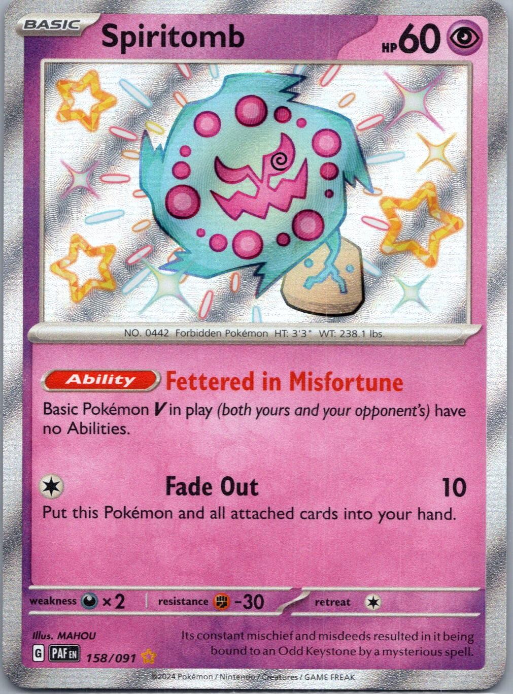 Spiritomb 158/091 Shiny Rare Paldean Fates Pokemon Holo Near Mint