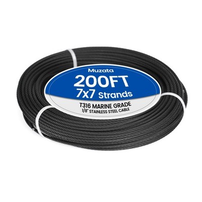 Muzata 200 ft 1/8'' Black Stainless Steel Cable Railing System 200FT,