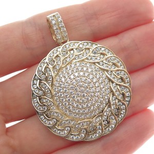 Authentic DESIGNS BY YAGI 925 Sterling Gold Plated C Z Curb Chain Round Sparkle Pendant