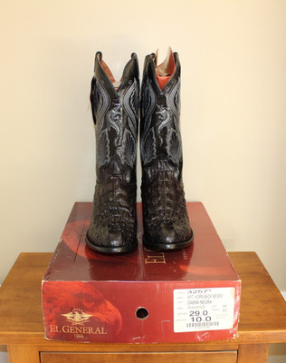El General Imitation Horn Back Mens Boots Sz 10 Black Leather Cowboy Rodeo
