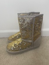 Kids Glitter Sequin Boots - Gold and Gray 6.5