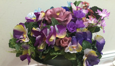 SMALL  about 5'' tall  flowers only Arrangement faux flowers pansy 5.75''