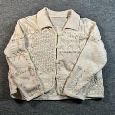 Unbranded Cardigan Sweater Womens L Beige Patchwork Mixed Knit Button Up Boho