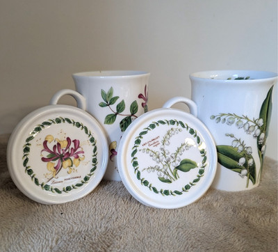 Crown Trent Blumen Tassen + Untersetzer - Maiglöckchen & Geißblatt