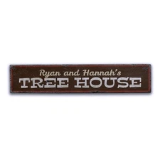 Tree House Rustic Distressed Sign, Personalized Wood Sign