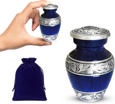 Brass Small Keepsake Cremation Urns for Human Ashes Adult with Velvet Bag, Purpl