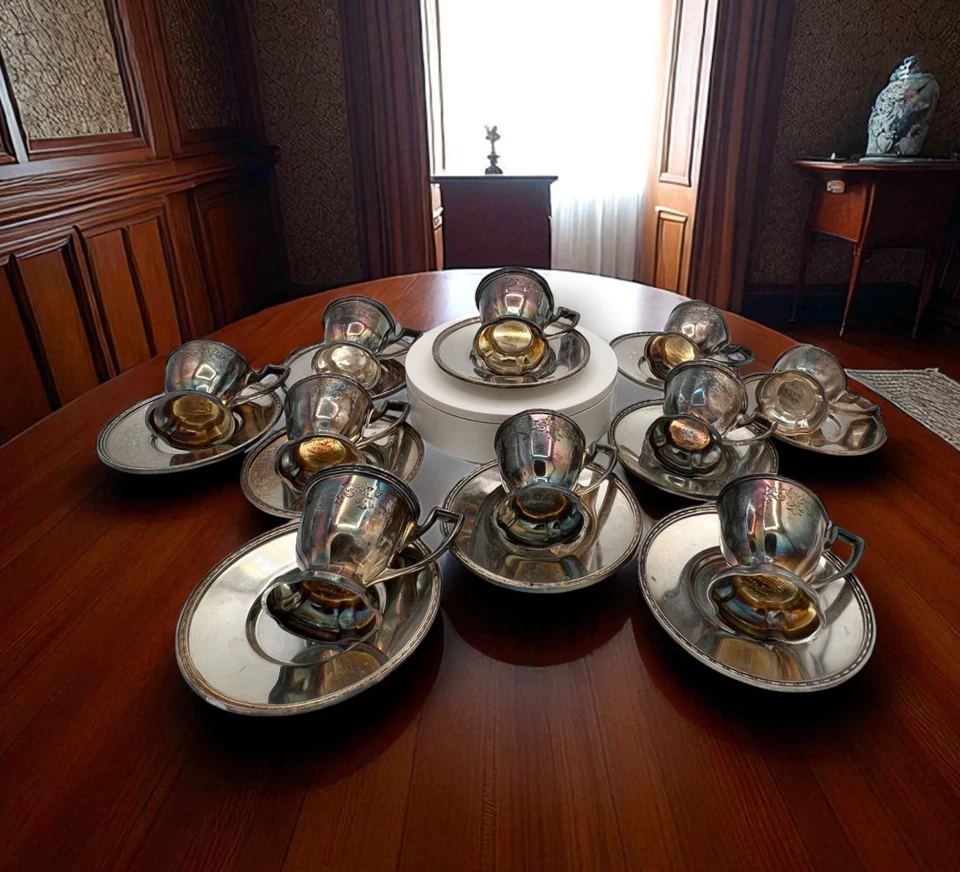 Vintage Chippendale EPNS Silverplate Demitasse Cups & Saucers Set of 10 Pat.1914 - Image 2 of 4