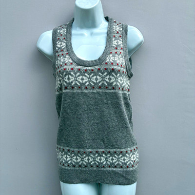 Tommy Hilfiger Grey Fair Isle Knit Lambswool Mohair Sleeveless Jumper S