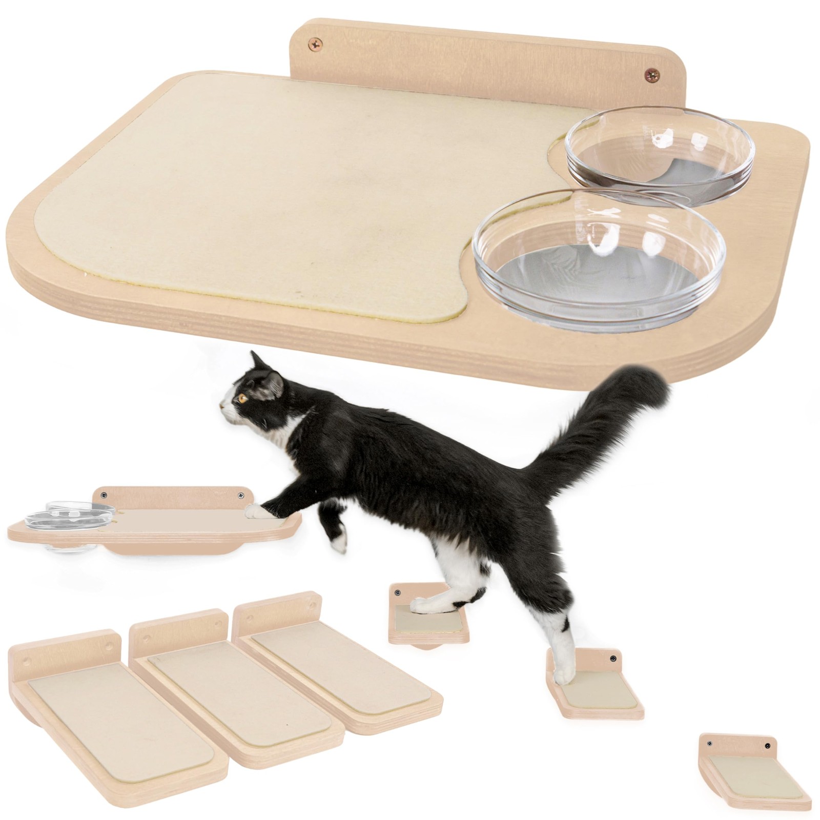 INICIO Cat Wall Shelves - Dog Proof Floating Feeder Station, Birch, Hides Food
