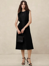 NWTs $170 Banana Republic Georgette Midi Dress Black Sz XS Keyhole High Neckline