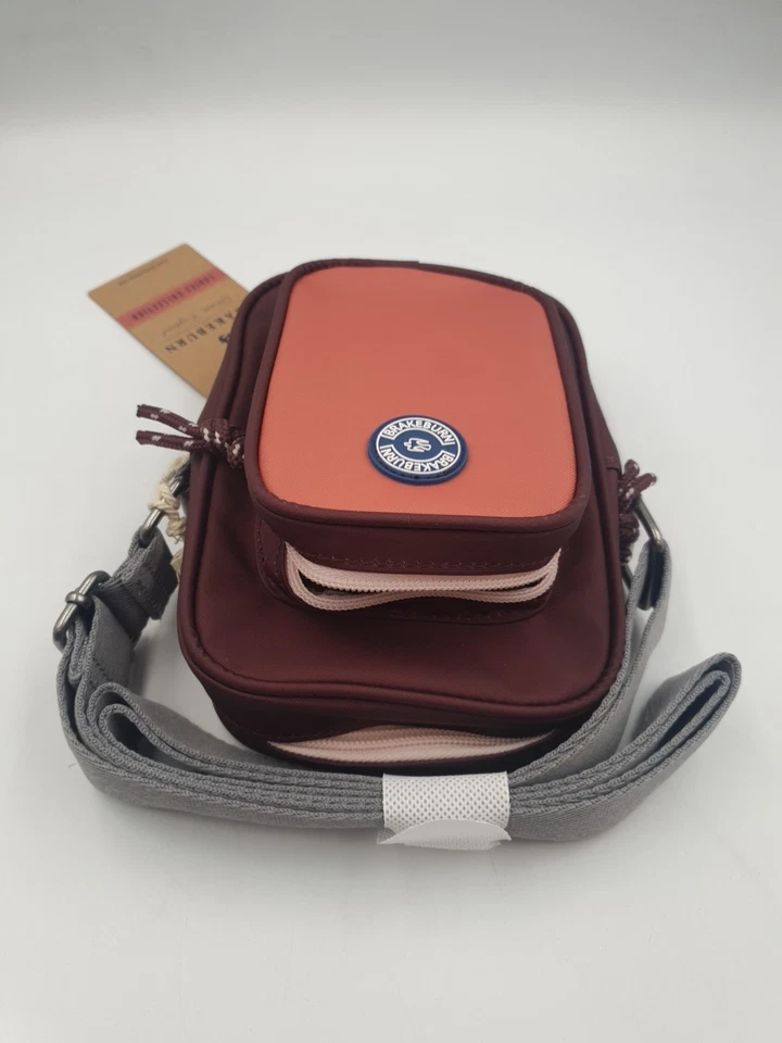 BRAKEBURN Small Crossbody Camera Sized Berry Red Pale Pink with Long Strap & Zip - Image 4 of 4