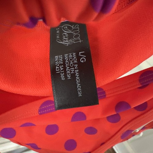 Polka Dot String Bikini Swimsuit Womens Large Halter Tie Orange Purple NWOT - Picture 4 of 9
