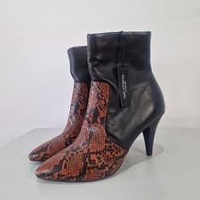 M&S Black Leather Stiletto Heel Boots UK 6 EU 39.5 Brown Snake Print £65 New