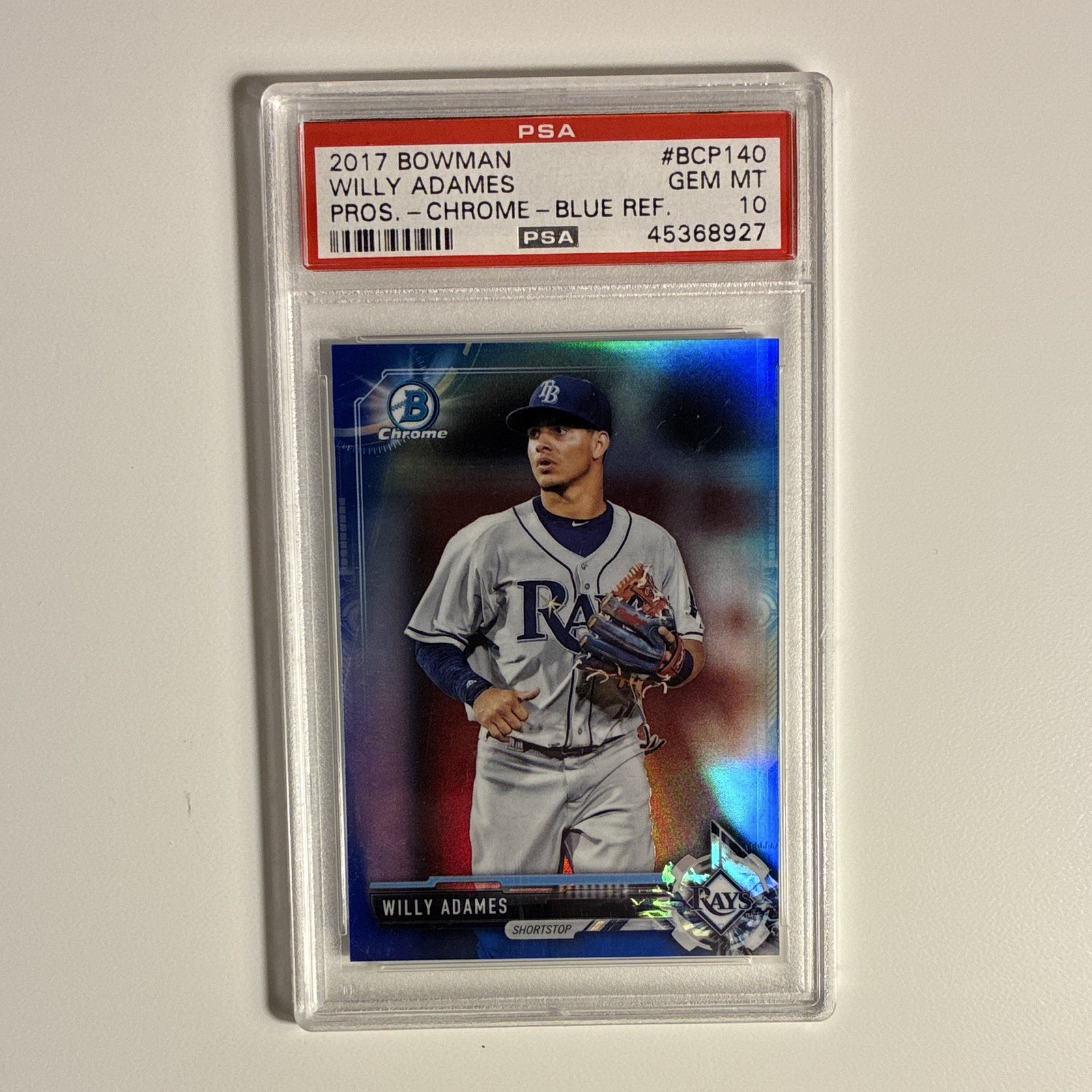 Bowman 2017 Willy Adames Prospects Chrome Blue Refractor #BCP140 021/150 PSA 10