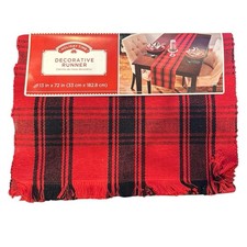 Holiday Time Buffalo Plaid Woven Cotton Table Runner Red  Black 13 in x 72 in