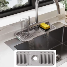 14.6 Inch Silicone Faucet Mat for Kitchen Sink Splash Guard  Gray, 14.6''X5.5