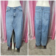 REWASH High Slit Denim Vintage Wash Maxi Raw Hem Skirt Size 11 Juniors 