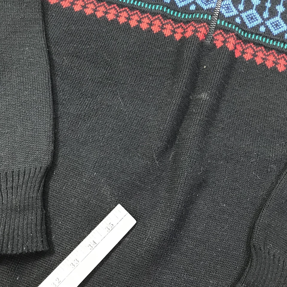 复古 Meister 毛衣男式 XL 黑色蓝色红色羊毛混纺半拉链套衫 90 年代 — 第 4/4 张图片