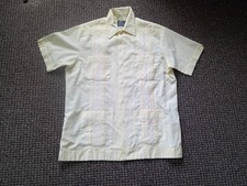 Vtg 80's Haband Classic Cuban Style Embroidered Guayabera Yellow S/S Shirt M