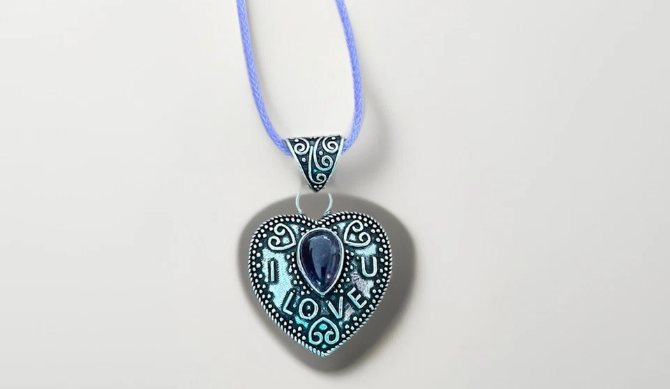 Аметист сердце подвеска ожерелье - 925 пробы покрытием - новый - Изображение 2 из 4