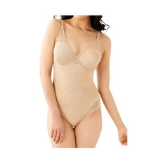 Shaperence Style 6552 Full Body Shaper Lace Trim Bodysuit Tan 38B