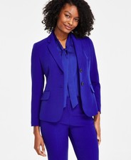 Kasper Stretch Crepe Two-Button Notch-Collar Blazer Blue Petite Size 6P 119 NEW