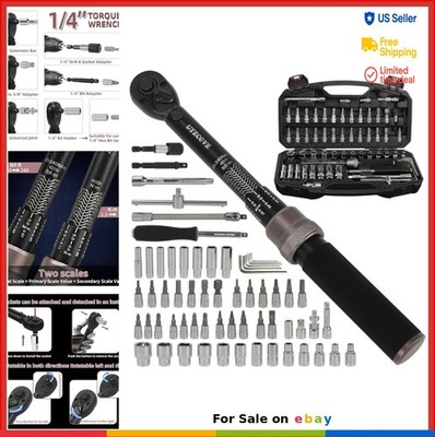 63Pcs 1/4 Inch Drive Click Torque Wrench Set 1-25 Nm 20-240 In Lb 72 Tooth
