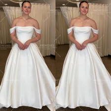 Off Shoulder Wedding Dresses White Ivory 2026 Newest Satin Bridal Gowns