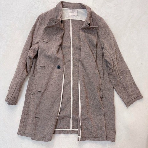 ICHI / ICHI Antiquites Linen Cotton Double Jacket Mid-Length Coat Brown Used F/J - Picture 8 of 10