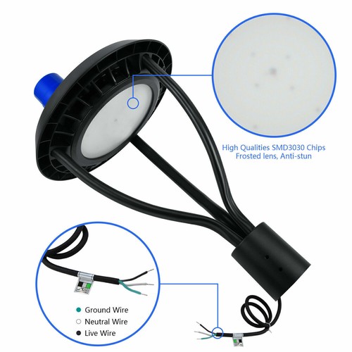 LED Post Top Light 80W Circular Area Garden Street Light Fixture Dusk To Dawn - Picture 4 of 11
