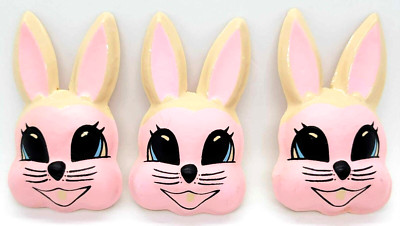 Easter Bunny Cake Topper Head Plastic Mold Bakery Pop Tops 3'' SET OF 3 - VINTAGE