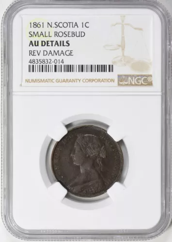 1861 Nova Scotia 1 Cent Small Rosebud NGC AU Details 1c