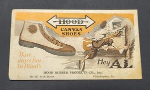 Antique advertising Ink blotter for Hood Canvas Shoes, Boy, Canoe, Camping