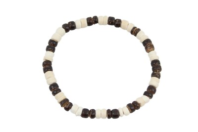 Coconut Shell Bracelet - 7'', Half Brown & Beige Coconut (Thin), Hawaiian Surfer