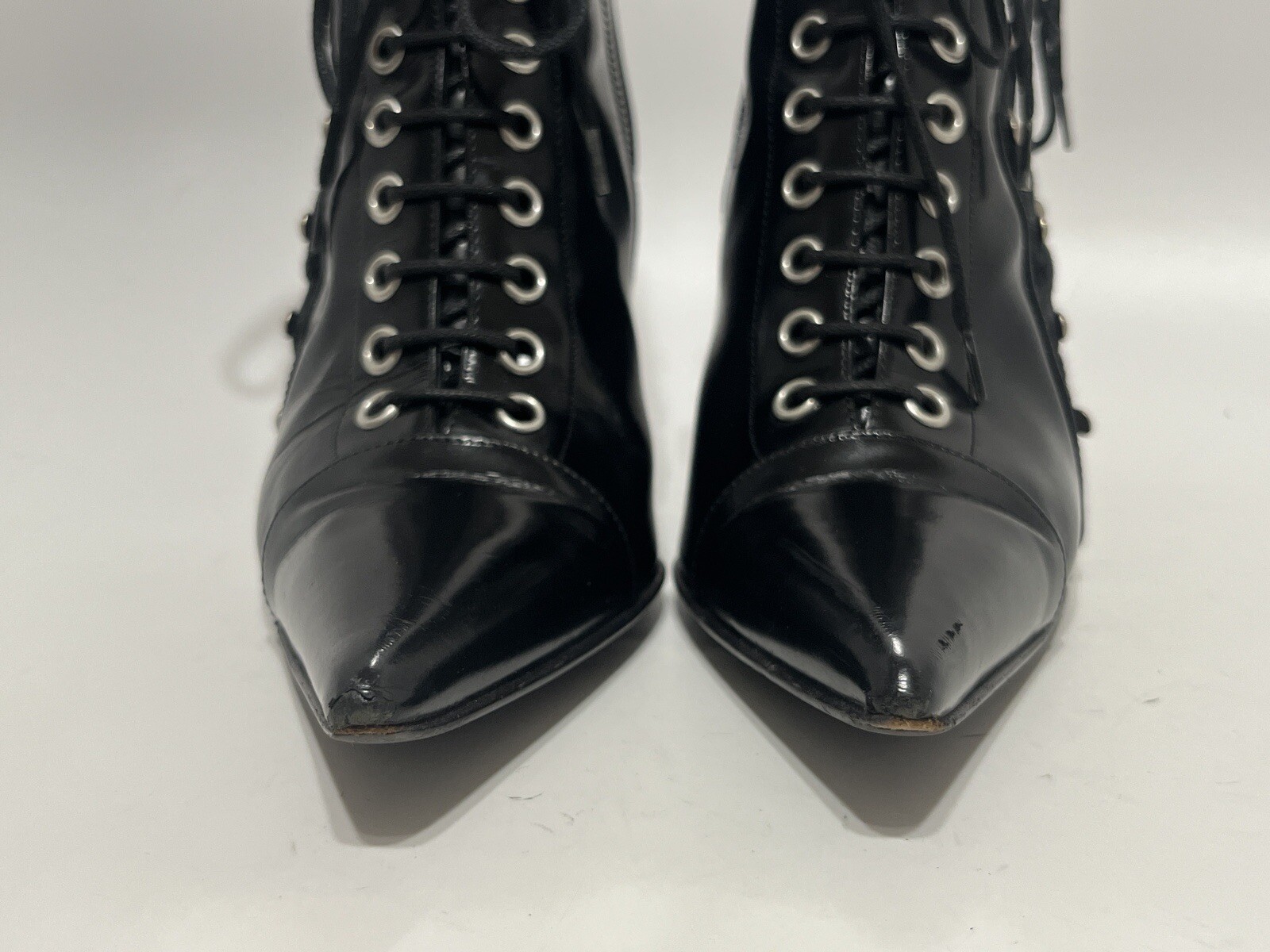 Vtg DOLCE & GABBANA EARLY 00s GLOSSY LEATHER LACE UP BOOTS 36.5 image 8