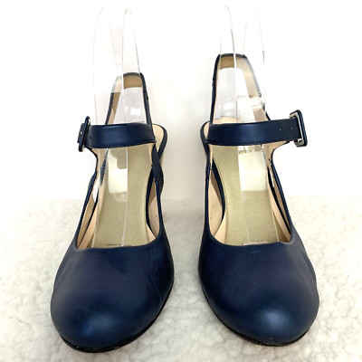 Rebeca Sanver Mary Jane Shoes Womens Size 41/9.5 Leather Navy Slingback