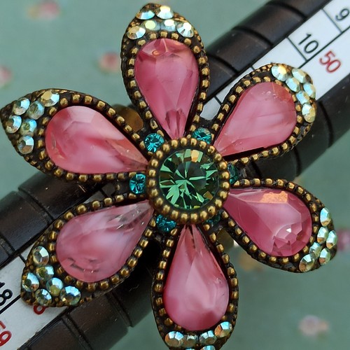 Michal Negrin Ring Pink Large Star Flower With Swarovski Crystals Colorful Gift - Picture 12 of 22