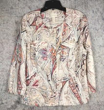 Chico's Linen Zip Jacket 3/4 Sleeves Pink Paisley Lightweight Size 1/Sm Chicos