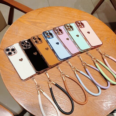 For iPhone 16 Pro Max 15 14 13 12 11 Fashion Shockproof Frame Phone Case W/Strap