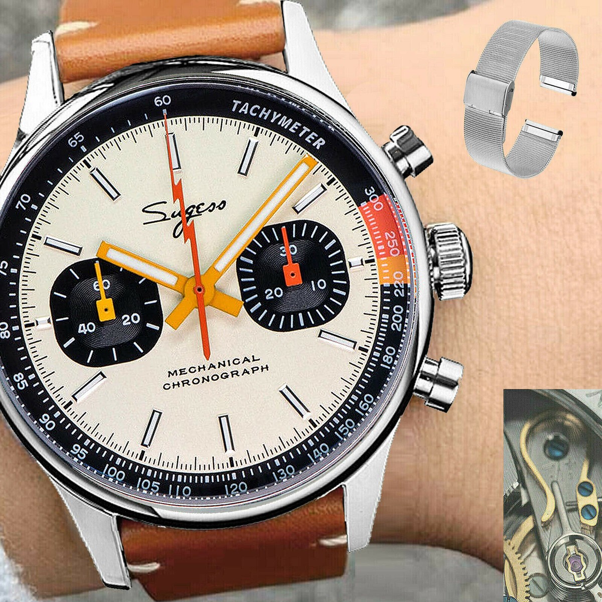 Sugess SWAN NECK Exhibition case back Chrono Watch SEAGULL 1963