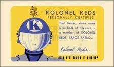 KOLONEL KEDS SPACE PATROL MEMBERSHIP CARD - VINTAGE REPRINT