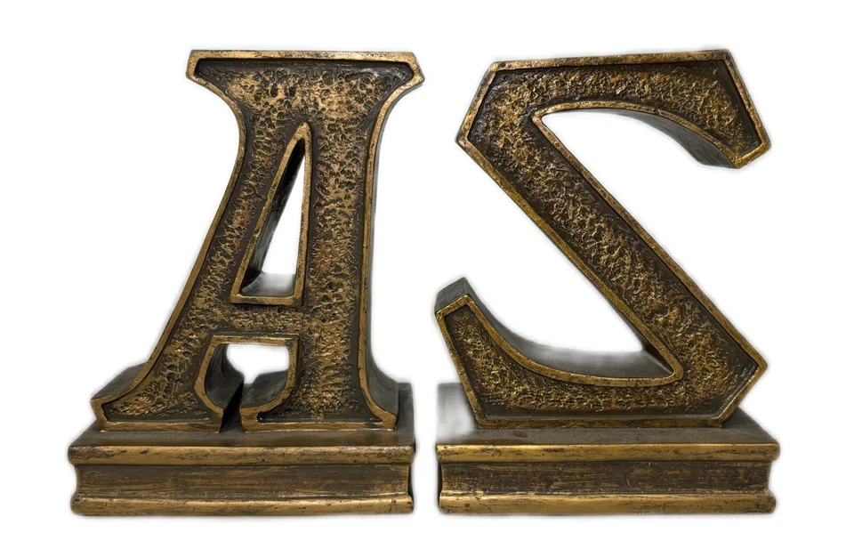 Sujetalibros dorados de la A a la Z, resina pesada, letras del alfabeto, estante moderno decoración de escritorio de oficina Foto 2 de 4