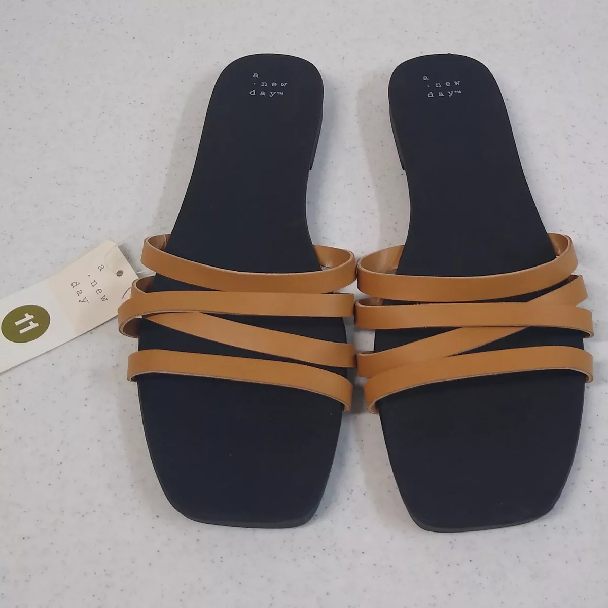 A New Day Sandals Tan Joan Size 11 Women s Embossed Strappy Slide