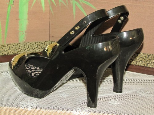 Jason Wu For Melissa Black Lady Dragon Peep toe Sling Back Heels Shoes Size 10 - Picture 3 of 5