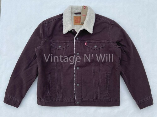Levis Mens Type 3 Oxblood Red Denim Jean Sherpa Trucker Jacket Quilted  Sleeve | eBay