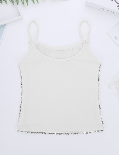 Kids Girls Spaghetti Straps Sparkly Sequined Tank Top with High Waist Pants - Picture 13 of 39