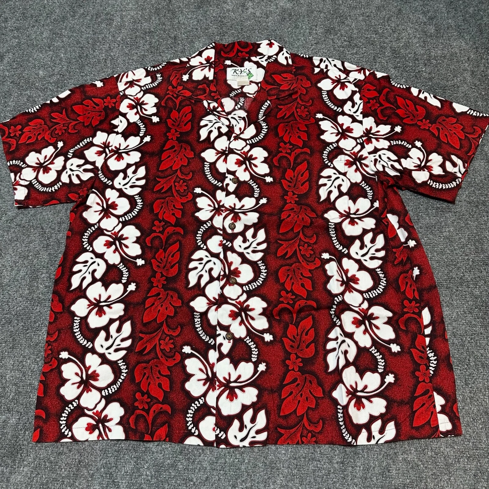 KY'S Shirt Mens Extra Large Red Floral Cotton Button Up Collared Made Hawaii
Opens in a new window o